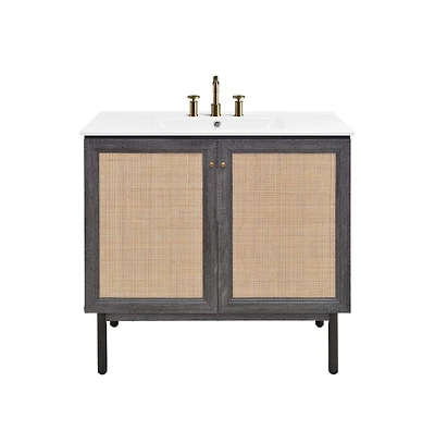 Swiss Madison 36" Freestanding Bathroom Vanity in Oak with 3-Hole Widespread Sink Top