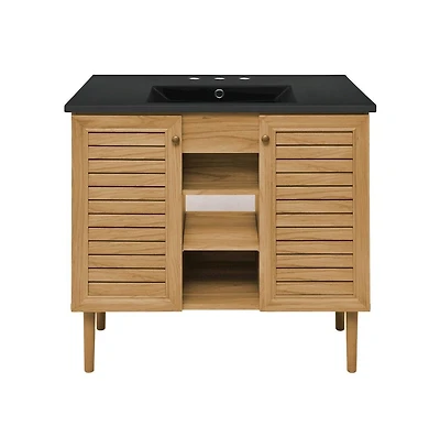 36" Freestanding Bathroom Vanity in Golden Oak, Black 3-Hole Widespread Sink Top