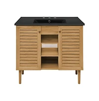 36" Freestanding Bathroom Vanity in Golden Oak, Black 3-Hole Widespread Sink Top