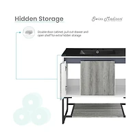 Swiss MadisonMarseille 36 in. Gray Bathroom Vanity With Black, 3-Hole Ceramic Sink Top