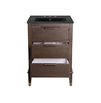 Swiss Madison Hugo 24 in. Brown Oak Bathroom Vanity With Black, 3-Hole Ceramic Sink Top
