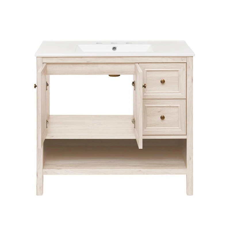Swiss Madison36" Freestanding Bathroom Vanity in White Oak with 3-Hole Widespread Sink Top