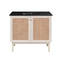 Swiss Madison 36" Freestanding Bathroom Vanity in White Oak, Black 3-Hole Widespread Sink Top