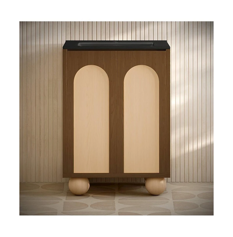 Plaisir Ii 24" Freestanding Bathroom Vanity in Brown Oak with Black Sink Top
