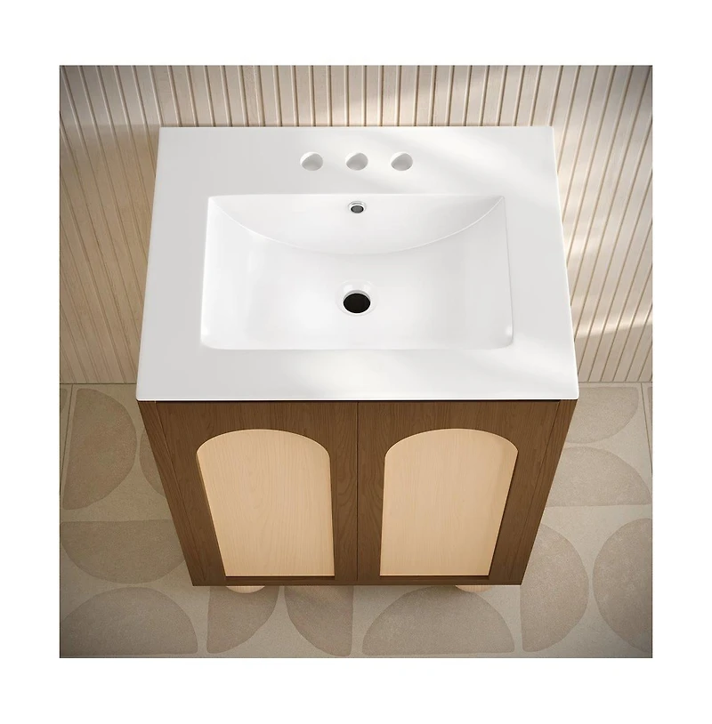 Swiss Madison 24" Freestanding Bathroom Vanity in Brown Oak with 3-Hole Centerset Sink Top