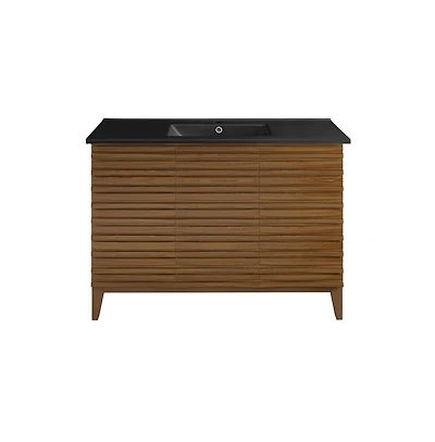 Swiss Madison Cascade 48 in. Brown Oak Bathroom Vanity With Black Ceramic Sink Top
