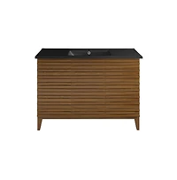 Swiss Madison Cascade 48 in. Brown Oak Bathroom Vanity With Black Ceramic Sink Top