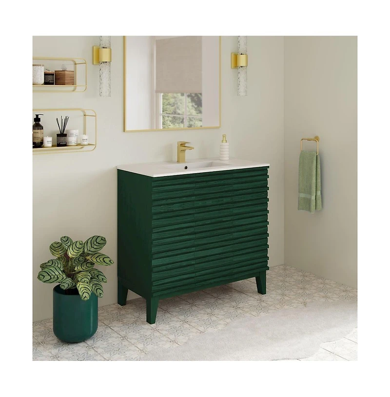 Swiss Madison Cascade 36" Freestanding Bathroom Vanity in Green Oak with Sink Top