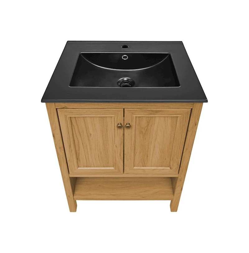 Swiss Madison Chateau 24" Freestanding Bathroom Vanity in Golden Oak with Sink Top