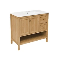 36" Freestanding Bathroom Vanity in Golden Oak with 3-Hole Widespread Sink Top