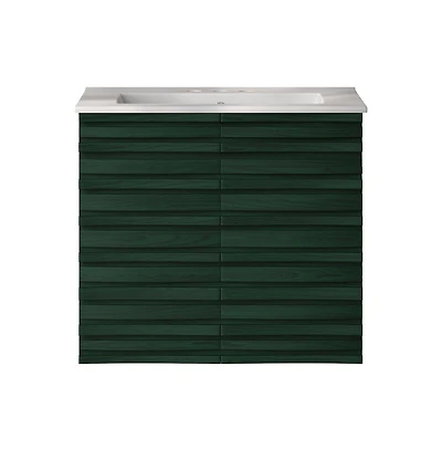 Swiss Madison 24" Wall-Mounted Bathroom Vanity in Green Oak with 3-Hole Centerset Sink Top