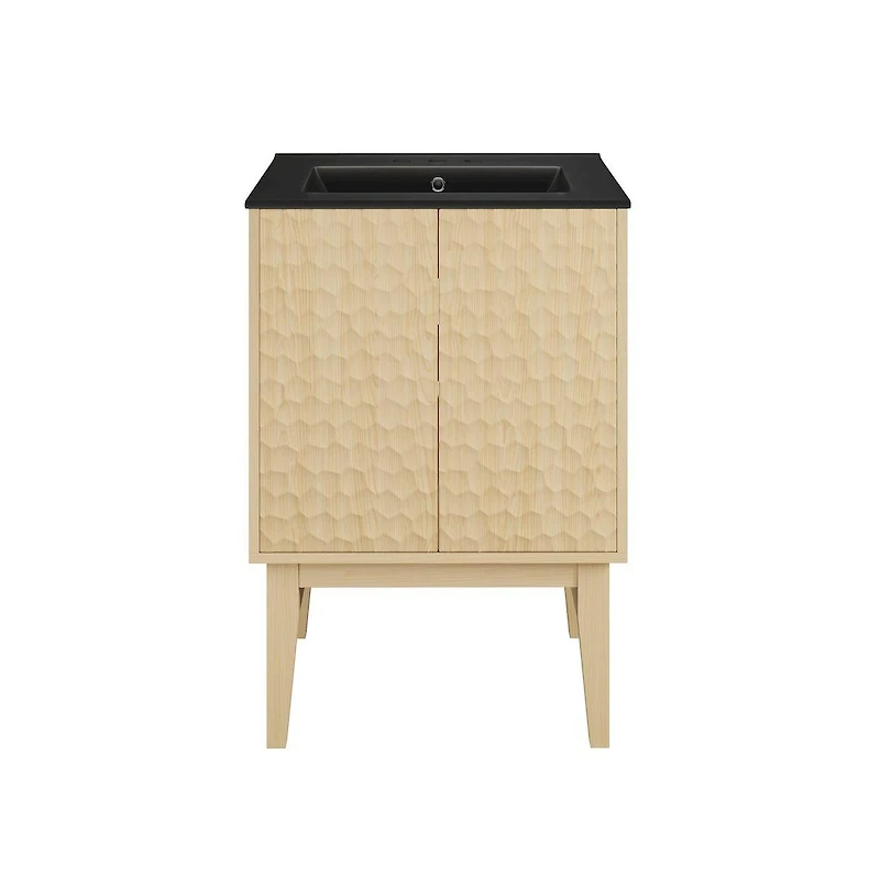 Swiss Madison 24" Freestanding Bathroom Vanity in Natural Oak, Black 3-Hole Centerset Sink Top