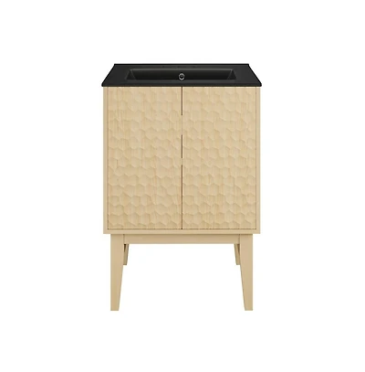 Swiss Madison 24" Freestanding Bathroom Vanity in Natural Oak, Black 3-Hole Centerset Sink Top