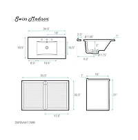 Swiss Madison 36 in. Brown Oak Wall Hung Bathroom Vanity With Black, 3-Hole Ceramic Sink Top