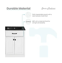 Swiss Madison Burdon 24" Freestanding Bathroom Vanity, White, Black 3-Hole Centerset Sink Top