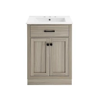 Swiss Madison Burdon 24 in. Brown Oak Bathroom Vanity With White, 3-Hole Ceramic Sink Top