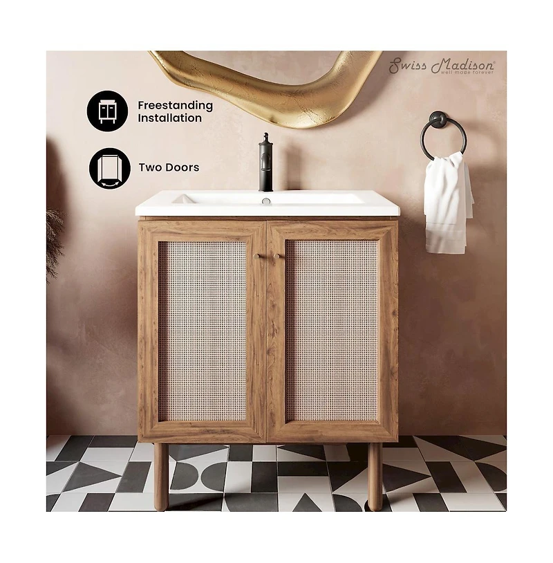 Swiss MadisonClasse 30" Freestanding Bathroom Vanity in Golden Oak with Sink Top