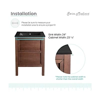Swiss Madison Nadar 24 in. Brown Walnut Bathroom Vanity With Black, 3-Hole Ceramic Sink Top