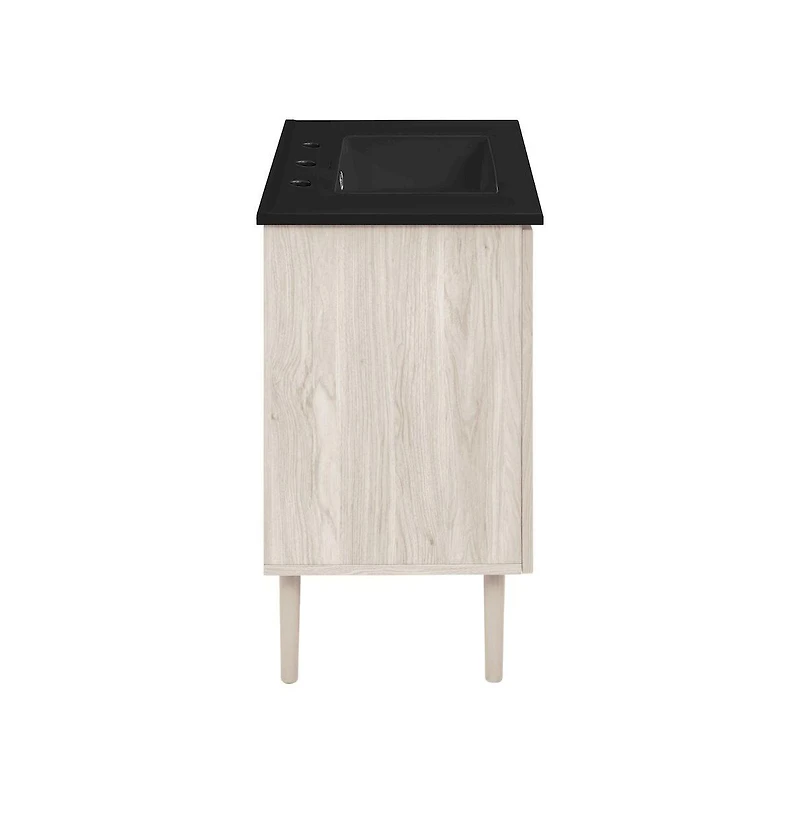 Swiss Madison36" Freestanding Bathroom Vanity in White Oak, Black 3-Hole Widespread Sink Top