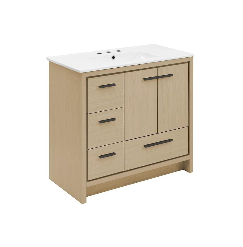 Swiss Madison Virage in. Brown Oak Bathroom Vanity With White
