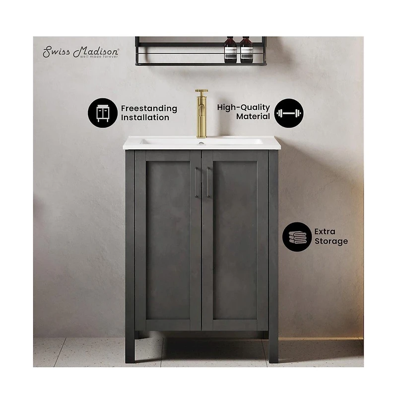 Avallon 24" Freestanding Bathroom Vanity in Black with Sink Top