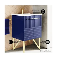 Swiss Madison Annecy 24" Freestanding Bathroom Vanity in Granger Blue with Sink Top