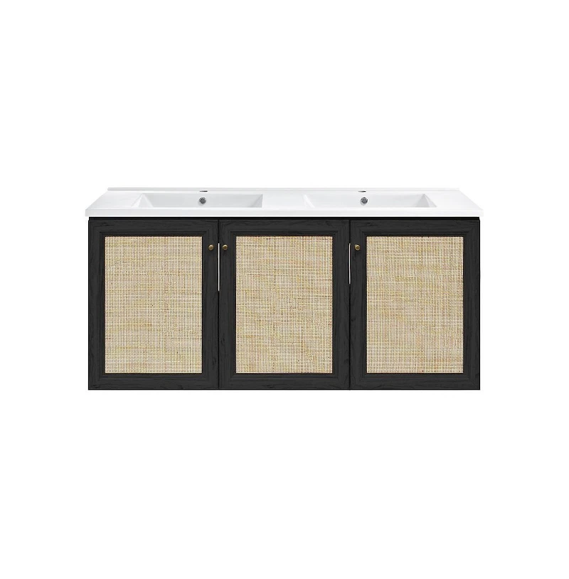 Swiss MadisonClasse 48" Wall-Mounted Bathroom Vanity in Black Oak with Double Basin Sink Top