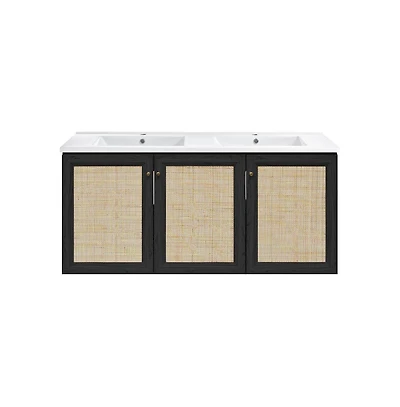 Swiss MadisonClasse 48" Wall-Mounted Bathroom Vanity in Black Oak with Double Basin Sink Top