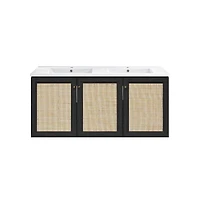 Swiss MadisonClasse 48" Wall-Mounted Bathroom Vanity in Black Oak with Double Basin Sink Top