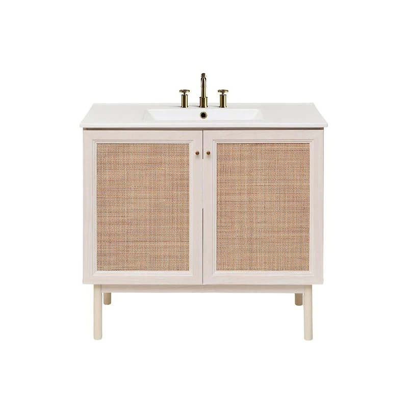Swiss Madison 36" Freestanding Bathroom Vanity in White Oak with 3-Hole Widespread Sink Top