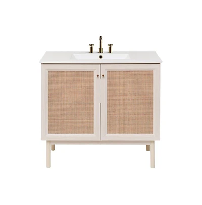 Swiss Madison 36" Freestanding Bathroom Vanity in White Oak with 3-Hole Widespread Sink Top