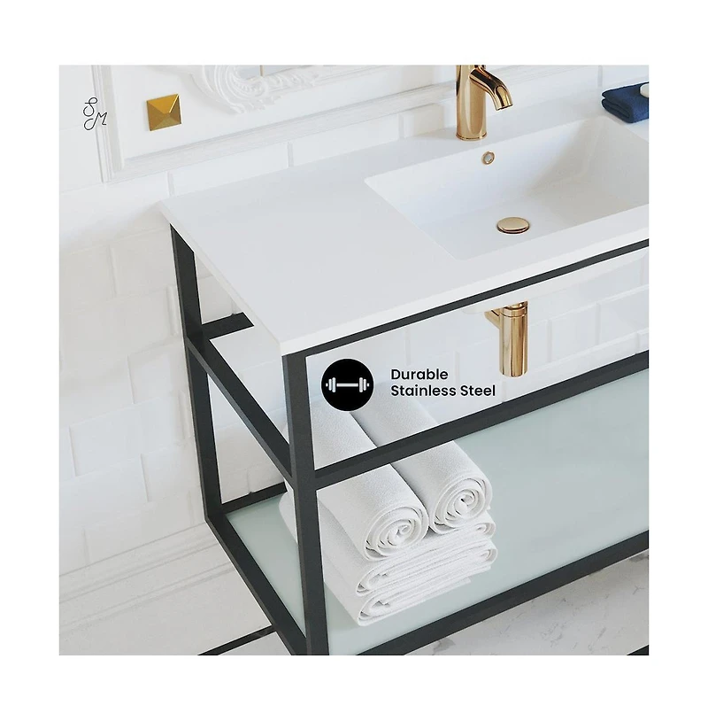 Pierre 36 Single, Metal Frame, Open Shelf, Bathroom Vanity