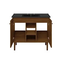 Swiss Madison 36" Freestanding Bathroom Vanity in Brown Oak, Black 3-Hole Widespread Sink Top