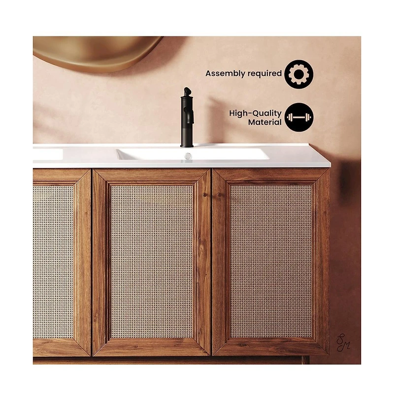 Swiss Madison Classe 60" Freestanding Bathroom Vanity in Golden Oak with Double Basin Sink Top