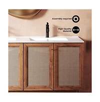 Swiss Madison Classe 60" Freestanding Bathroom Vanity in Golden Oak with Double Basin Sink Top