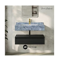 Swiss Madison Avancer 36" Wall-Mounted Bathroom Vanity in Black Oak with Blue Celeste Sink Top