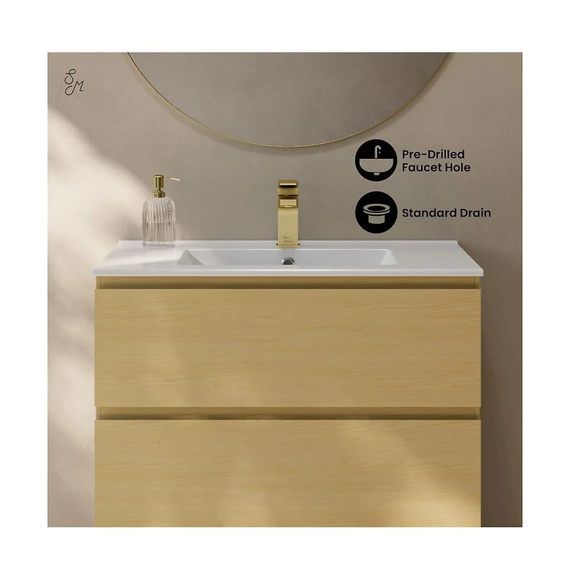 Liberte 30" Freestanding Bathroom Vanity in Natural Oak with Sink Top