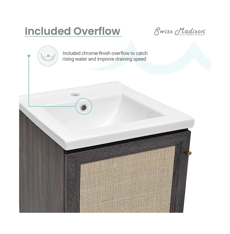 Swiss Madison Classe 18" Freestanding Bathroom Vanity in Black Oak with Sink Top