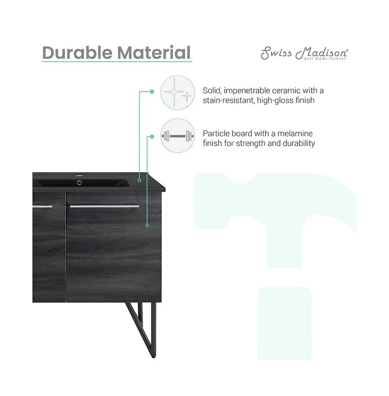 Swiss Madison 60 in. Black Walnut, Double Basin Bathroom Vanity, Artificial Stone Sink Top