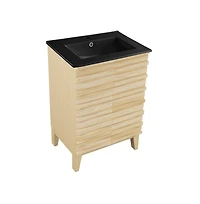 Swiss Madison Cascade in. Natural Oak Bathroom Vanity With Black Ceramic Sink Top