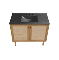 Swiss Madison36" Freestanding Bathroom Vanity in Golden Oak, Black 3-Hole Widespread Sink Top