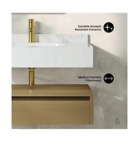 Swiss Madison 36" Wall-Mounted Bathroom Vanity in Natural Oak with White Marble Sink Top