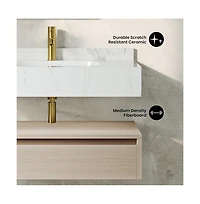 Swiss Madison Avancer 36" Wall-Mounted Bathroom Vanity in White Oak with White Marble Sink Top