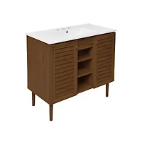 Swiss Madison 36" Freestanding Bathroom Vanity in Brown Oak with 3-Hole Widespread Sink Top