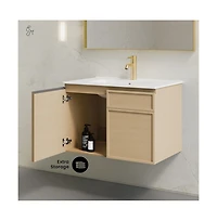 Swiss Madison St. Tropez 30" Wall-Mounted Bathroom Vanity in Natural Oak with Sink Top