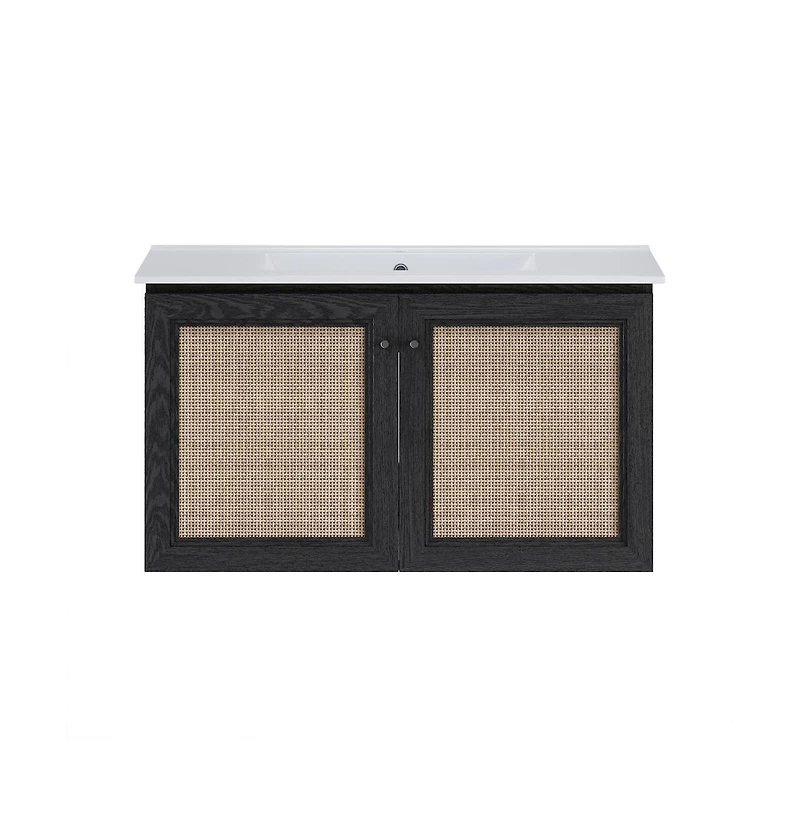 Swiss Madison36" Wall-Mounted Bathroom Vanity in Black Oak with Single Faucet Hole Vanity Top