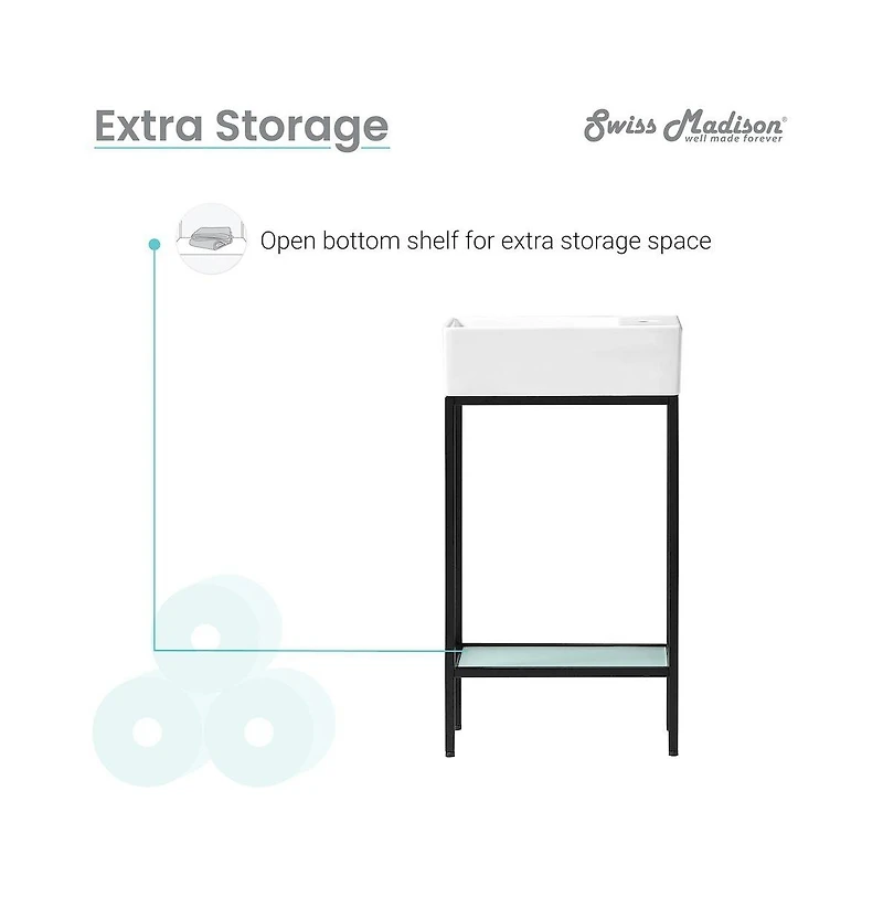 Swiss Madison Pierre 19.5 Single, Freestanding, Open Shelf, Matte Black Frame Bathroom Vanity