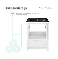 Virage 24 in. White Bathroom Vanity With Black Ceramic Sink Top