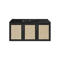 Classe 48" Wall-Mounted Bathroom Vanity in Black Oak with Black Sink Top