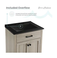 Swiss Madison Burdon 24 in. Brown Oak Bathroom Vanity With Black, 3-Hole Ceramic Sink Top